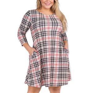 NWT Tan Fall Plaid Swing Tunic Dress Plus Size 2XL Holiday Christmas